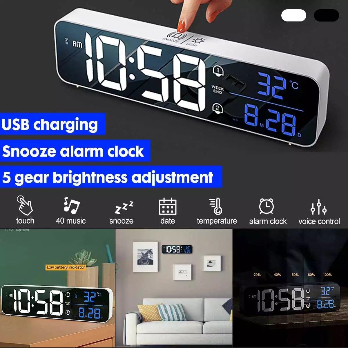 Smart Digital LED Music Alarm Temperature Clock