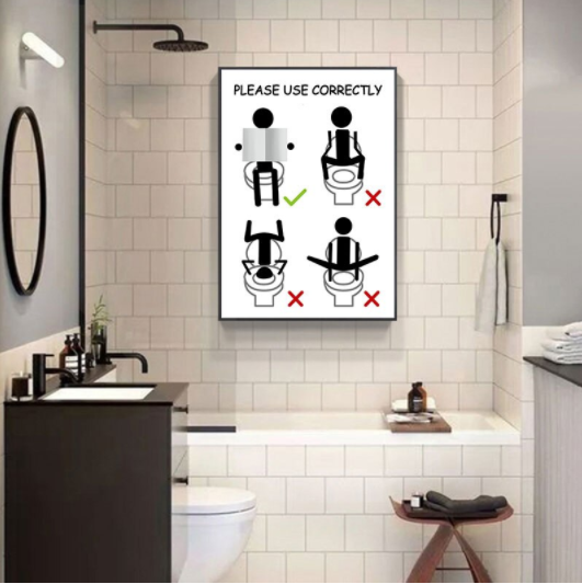 Funny Canvas Bathroom Warning Sign Poster