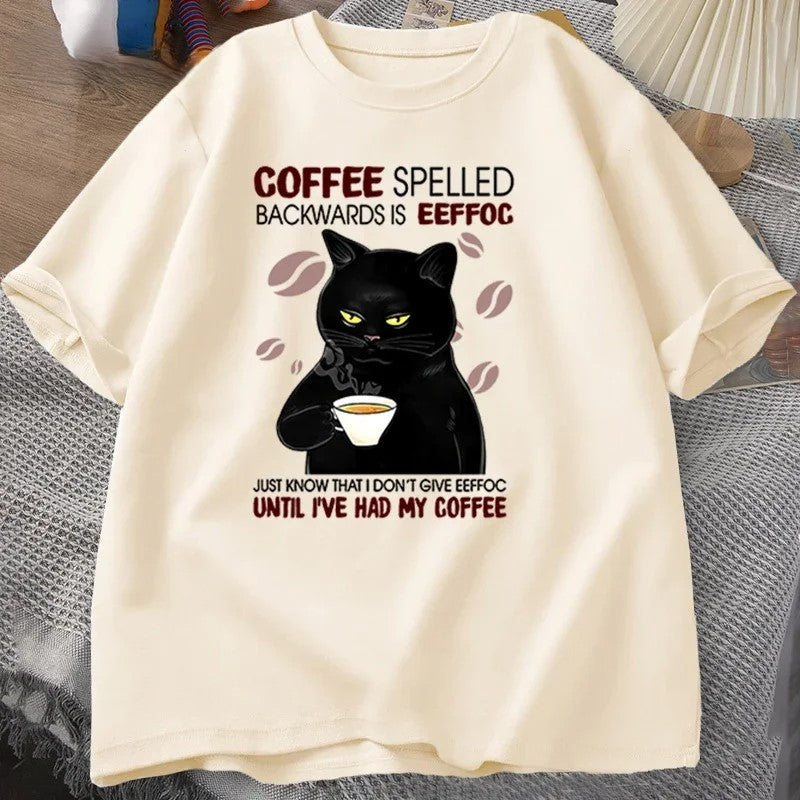 Coffee Spelled Backwards Cat Funny T-Shirt - Image 8