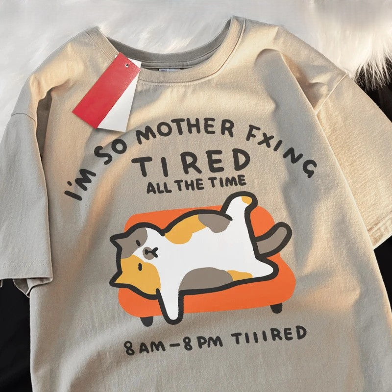 Tired Cat Humor T-Shirt - Image 8