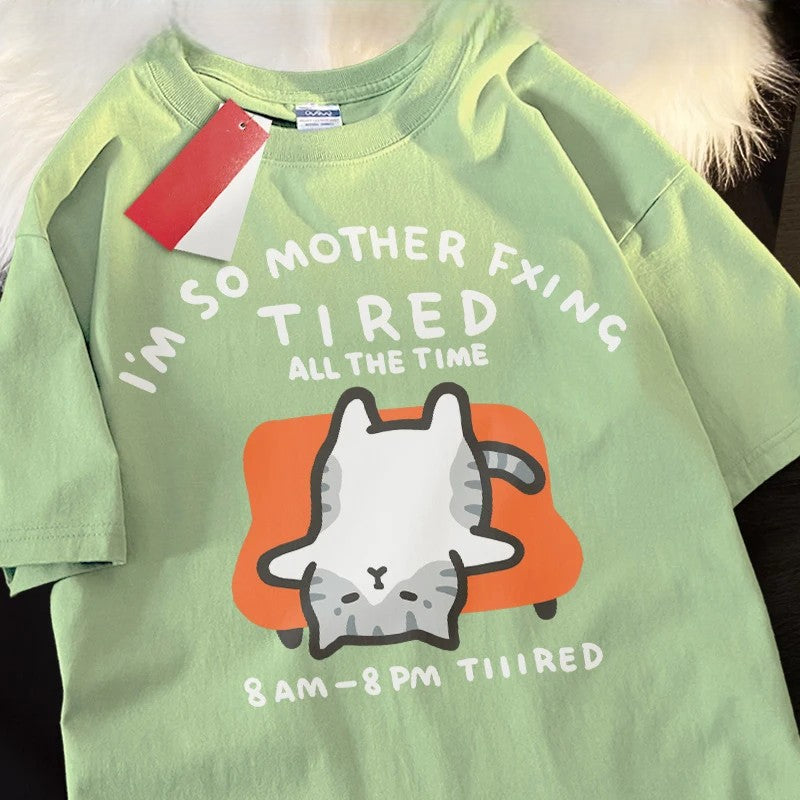 Tired Cat Humor T-Shirt - Image 7