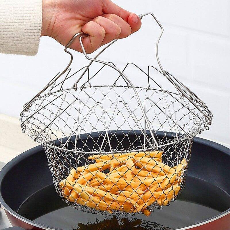Multifunctional Stainless Steel Folding Deep Fry Drainer Basket - Image 2