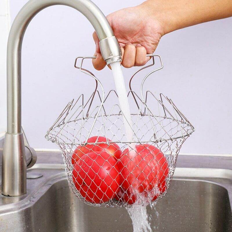 Multifunctional Stainless Steel Folding Deep Fry Drainer Basket - Image 3