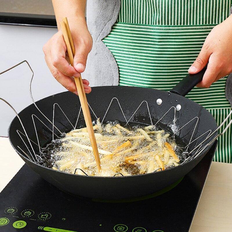 Multifunctional Stainless Steel Folding Deep Fry Drainer Basket - Image 1