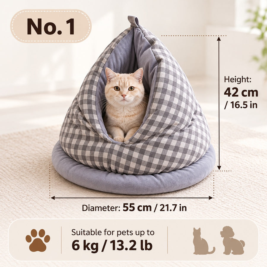 Cozy Peak Plaid Cat Cave Bed