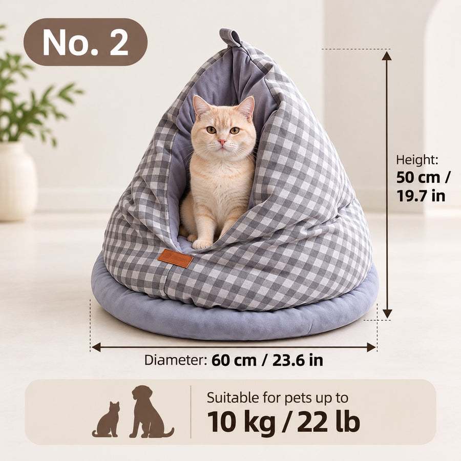 Cozy Peak Plaid Cat Cave Bed