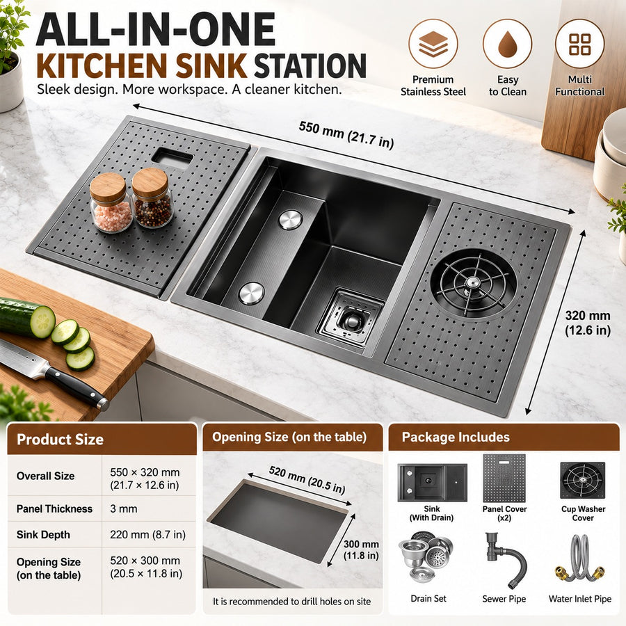 Ombretta Hidden Concealed Kitchen Sink Cover Board