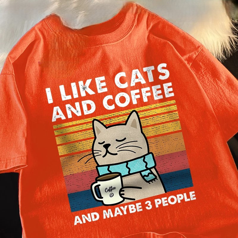 I Like Cats And Coffee And Maybe 3 People Funny T-Shirt