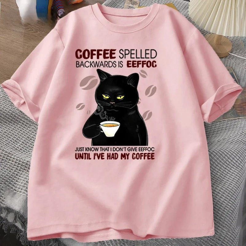 Coffee Spelled Backwards Cat Funny T-Shirt - Image 9