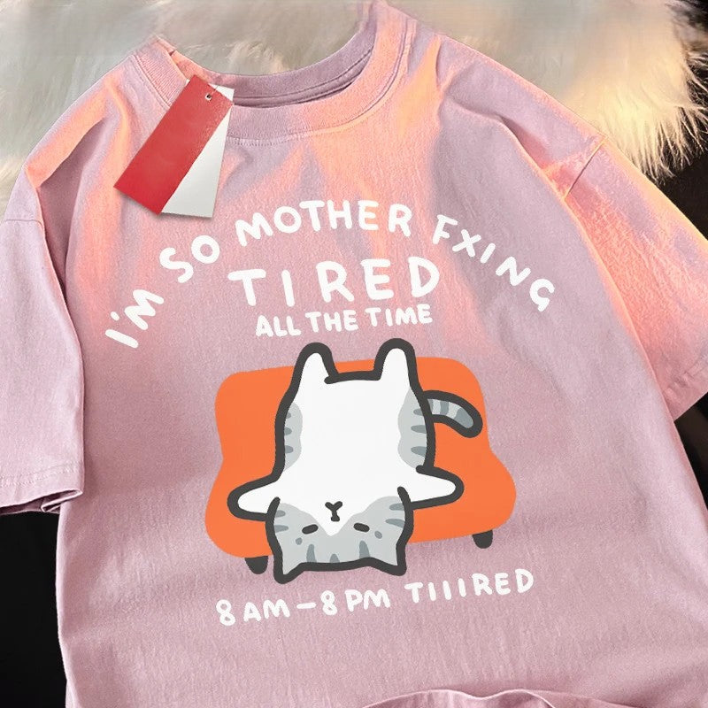 Tired Cat Humor T-Shirt - Image 6