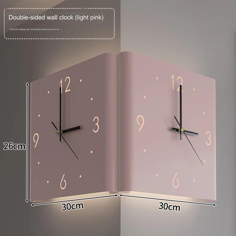 Double-Sided Illuminated Corner Silent Wall Clock