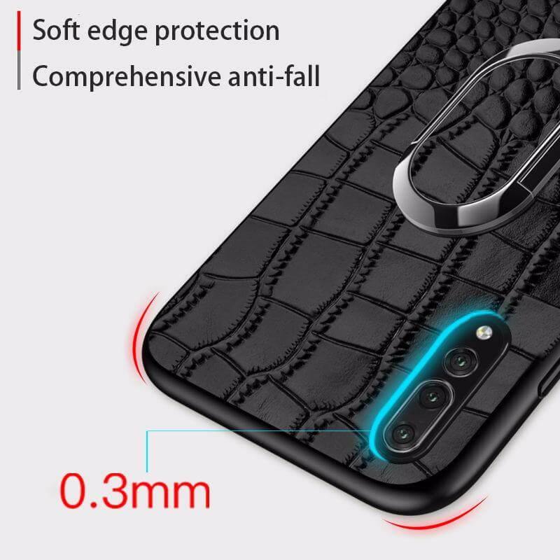 Snake Texture Leather iPhone Case with Ring Support - Image 1