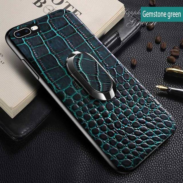 Snake Texture Leather iPhone Case with Ring Support - Image 0