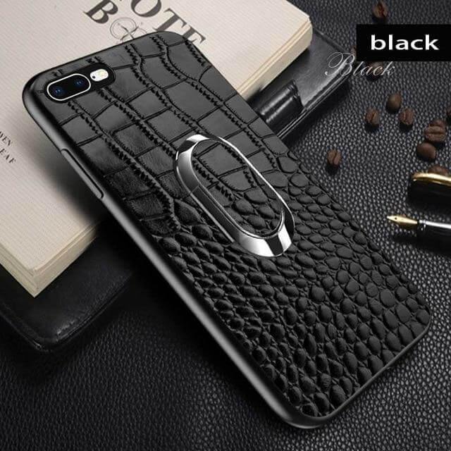 Snake Texture Leather iPhone Case with Ring Support - Image 4