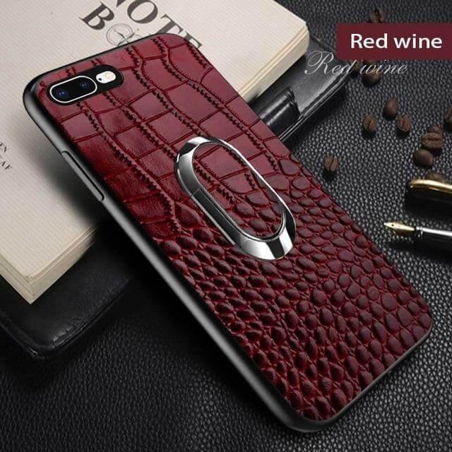 Snake Texture Leather iPhone Case with Ring Support - Image 3