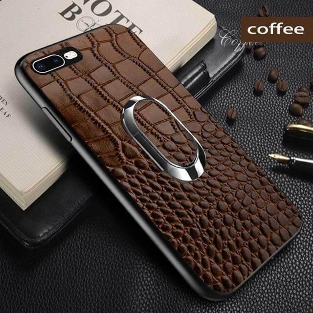 Snake Texture Leather iPhone Case with Ring Support - Image 5