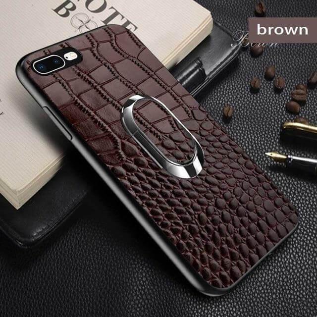Snake Texture Leather iPhone Case with Ring Support - Image 2