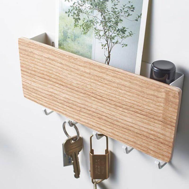 Modern Wood Wall Organizer with Hooks