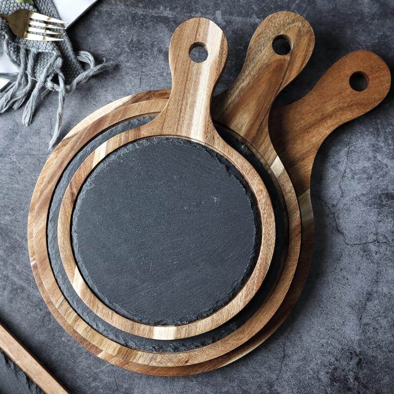 Wooden Slate Round Snack Food Plate