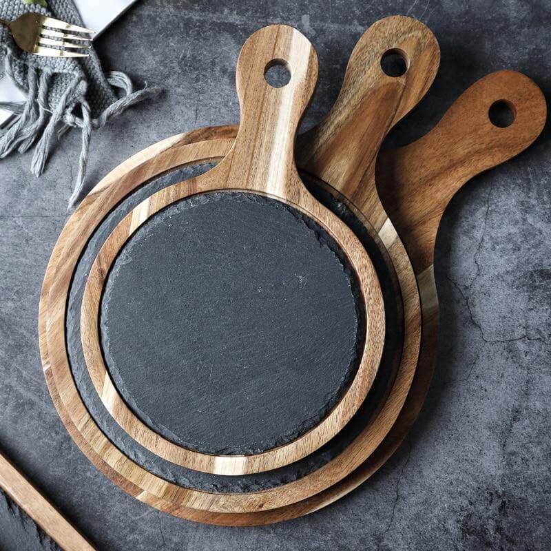 Wooden Slate Round Snack Food Plate - Image 6