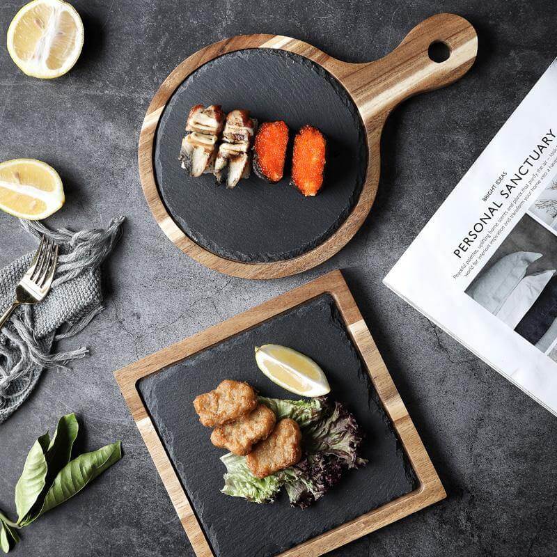 Wooden Slate Round Snack Food Plate