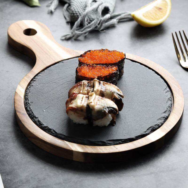 Wooden Slate Round Snack Food Plate