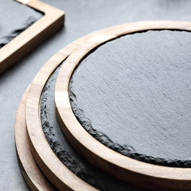 Wooden Slate Round Snack Food Plate