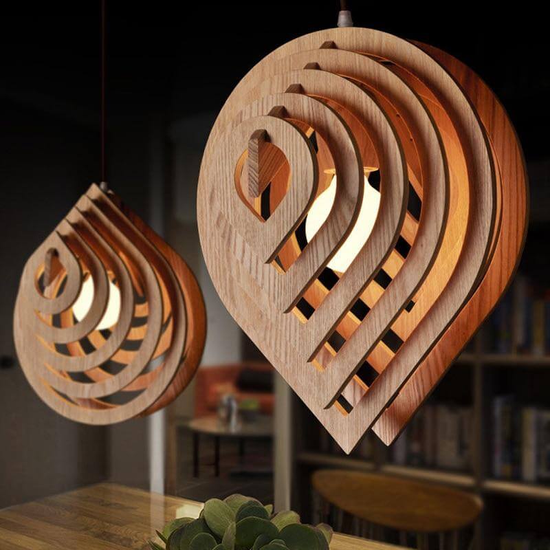 Wooden Water Drop Shaped Pendant Light