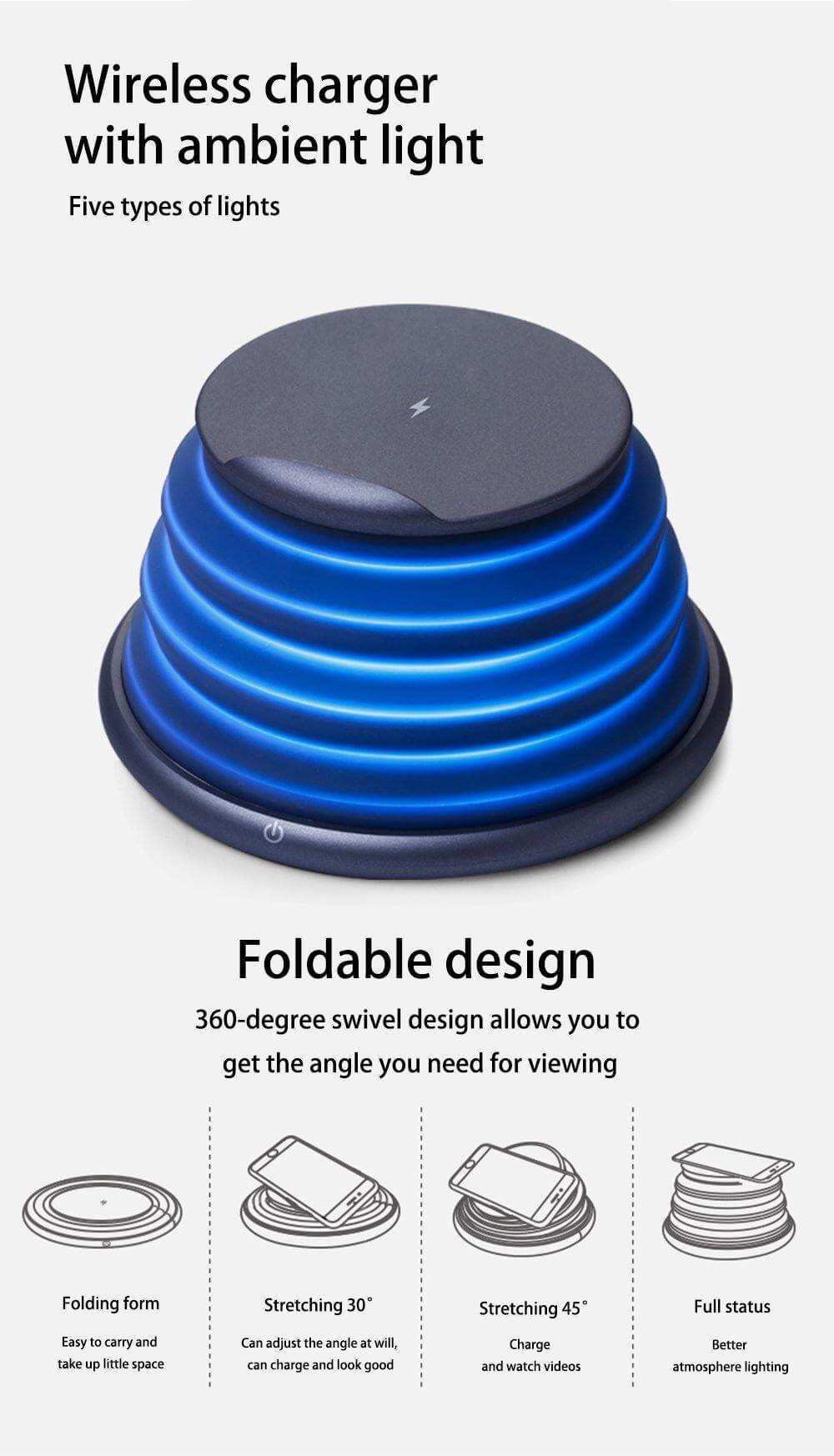 Foldable Light-up Wireless Charger - MaviGadget