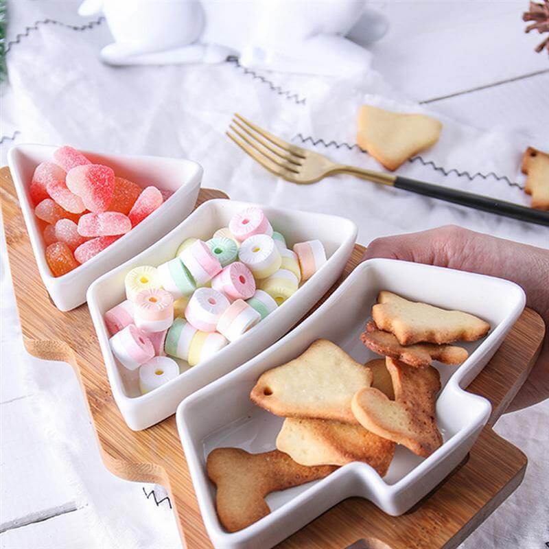 Christmas Tree Ceramic Plates With Bamboo Base Stand - Image 7