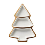 Christmas Tree Ceramic Plates With Bamboo Base Stand