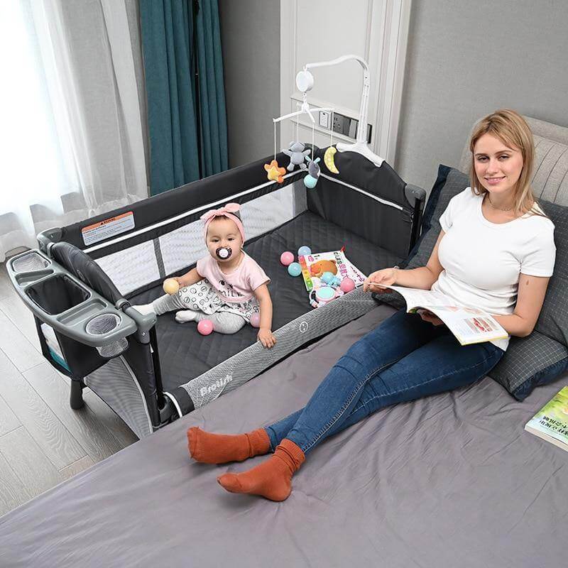 Multifunctional Foldable Baby Bed with Removable Side