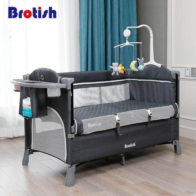 Multifunctional Foldable Baby Bed with Removable Side