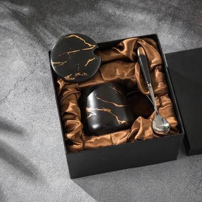 Elegant Marble Ceramic Coffee Mug Gift Set - Image 3