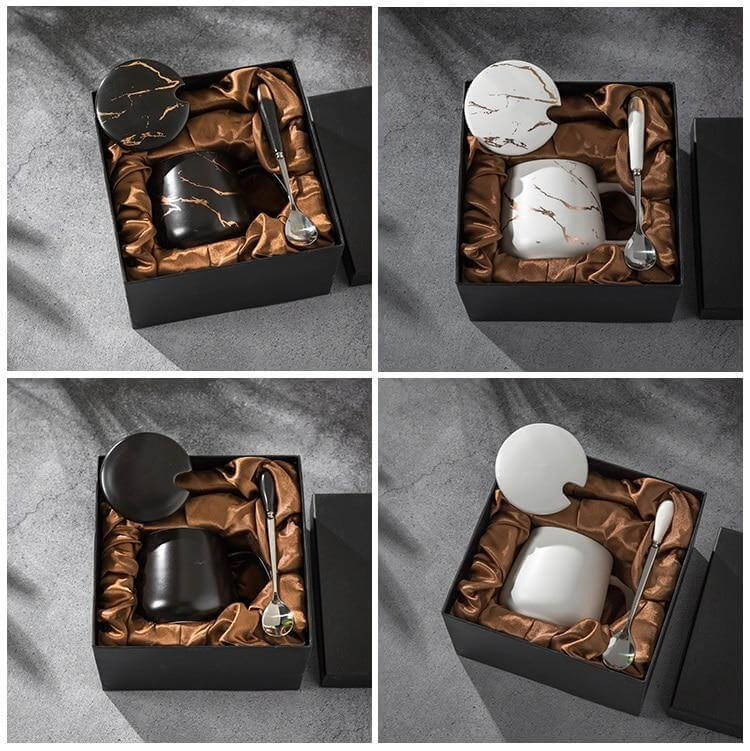 Elegant Marble Ceramic Coffee Mug Gift Set