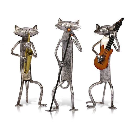 3 Mini Musician Cats Modern Sculpture - Image 0