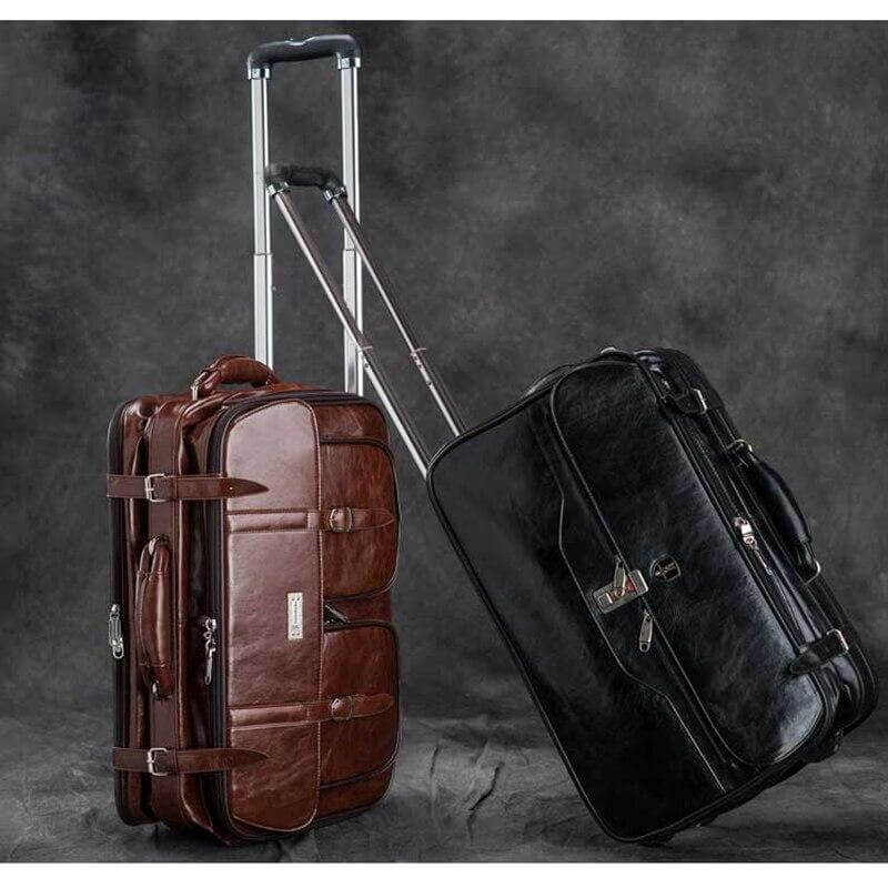 Retro Business Rolling PU Leather Travel Luggages - Image 0