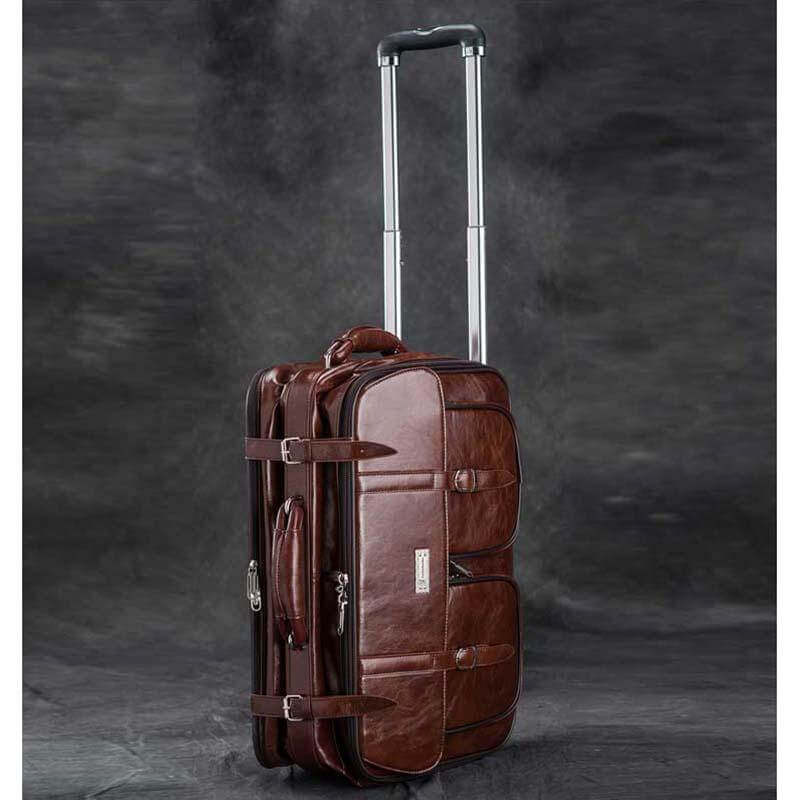 Retro Business Rolling PU Leather Travel Luggages - Image 1