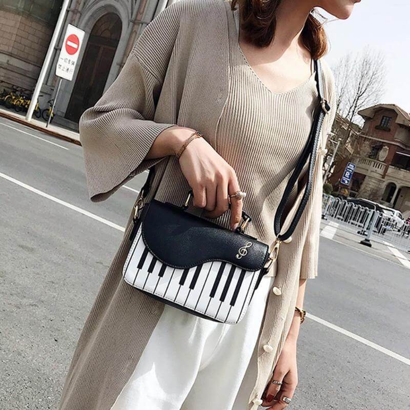 Leather Crossbody Piano Pattern Handbag