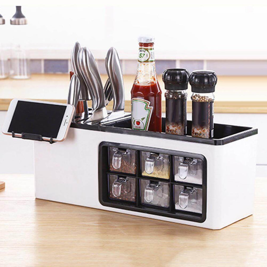 Multipurpose Useful Shelf Seasoning Storage Organizer with Phone Holder - Image 0