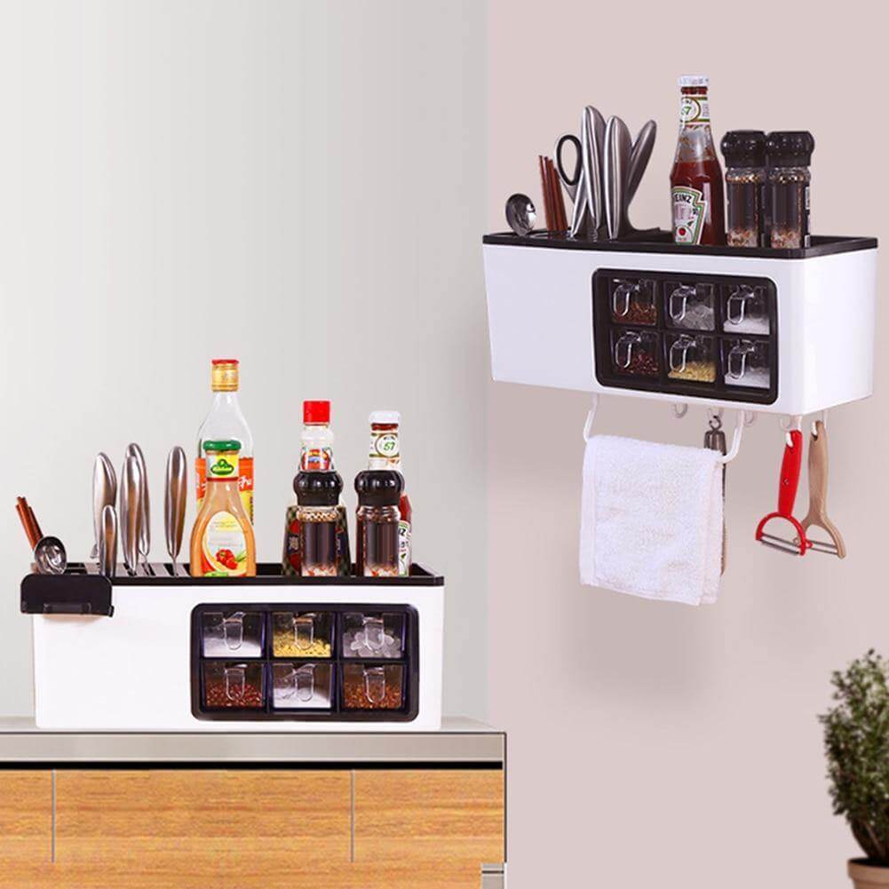 Multipurpose Useful Shelf Seasoning Storage Organizer with Phone Holder