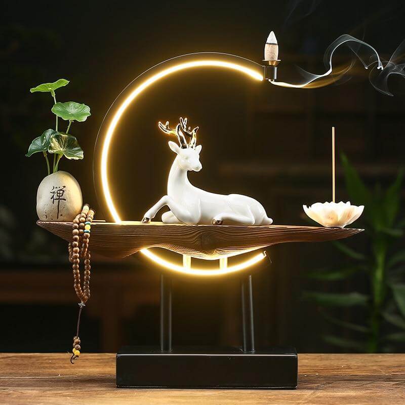 Large Incense Burner Ceramic Deer Lamp