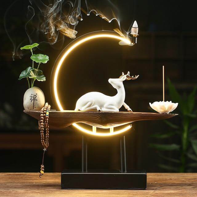 Large Incense Burner Ceramic Deer Lamp