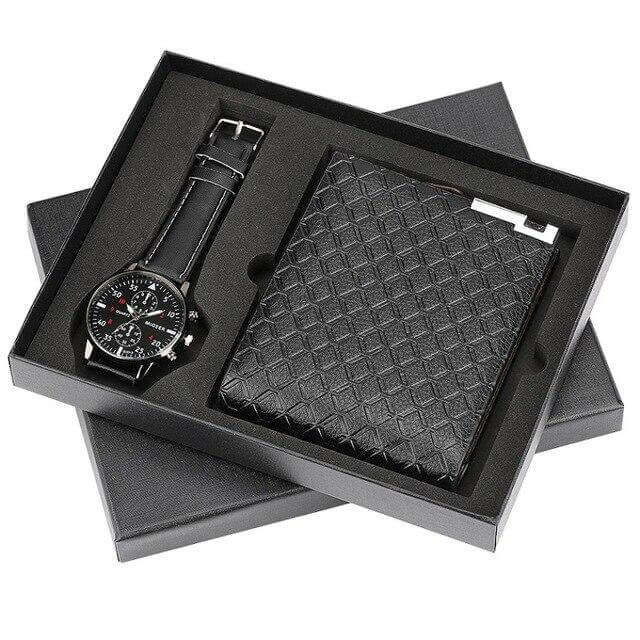 Men Watches Steel/Leather Gift Set