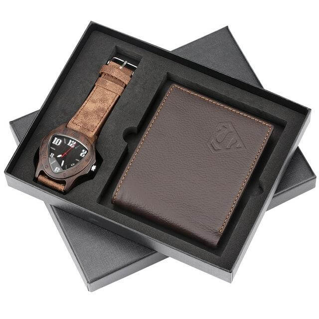 Men Watches Steel/Leather Gift Set