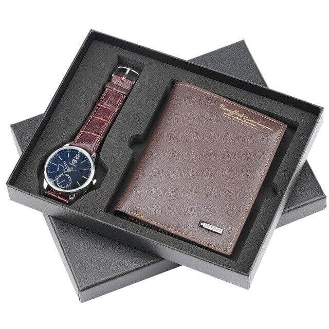 Men Watches Steel/Leather Gift Set