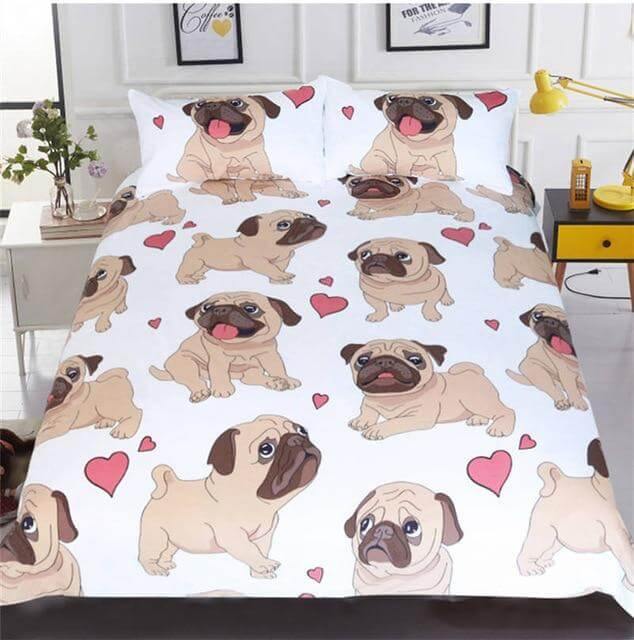 3pcs Hippie Pug Puppy Cartoon Comfortable Duvet Cover Bedding Set - Image 3