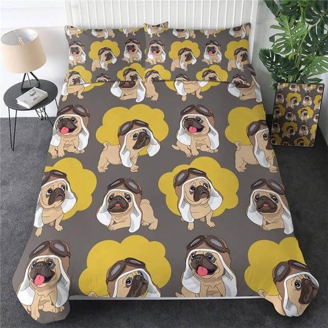 3pcs Hippie Pug Puppy Cartoon Comfortable Duvet Cover Bedding Set - Image 4