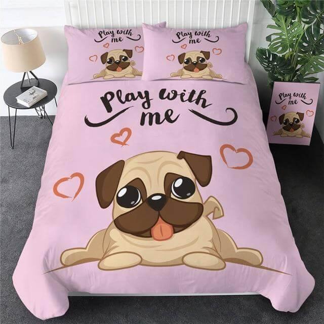 3pcs Hippie Pug Puppy Cartoon Comfortable Duvet Cover Bedding Set - Image 5