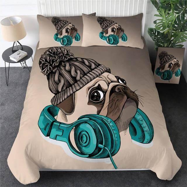3pcs Hippie Pug Puppy Cartoon Comfortable Duvet Cover Bedding Set - Image 6